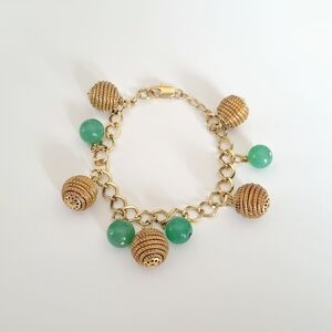 Gold and Green Jade Charm Bracelet